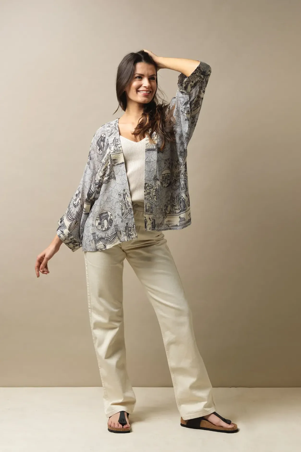 Best One Hundred Stars Ancient Columns Charcoal Kimono