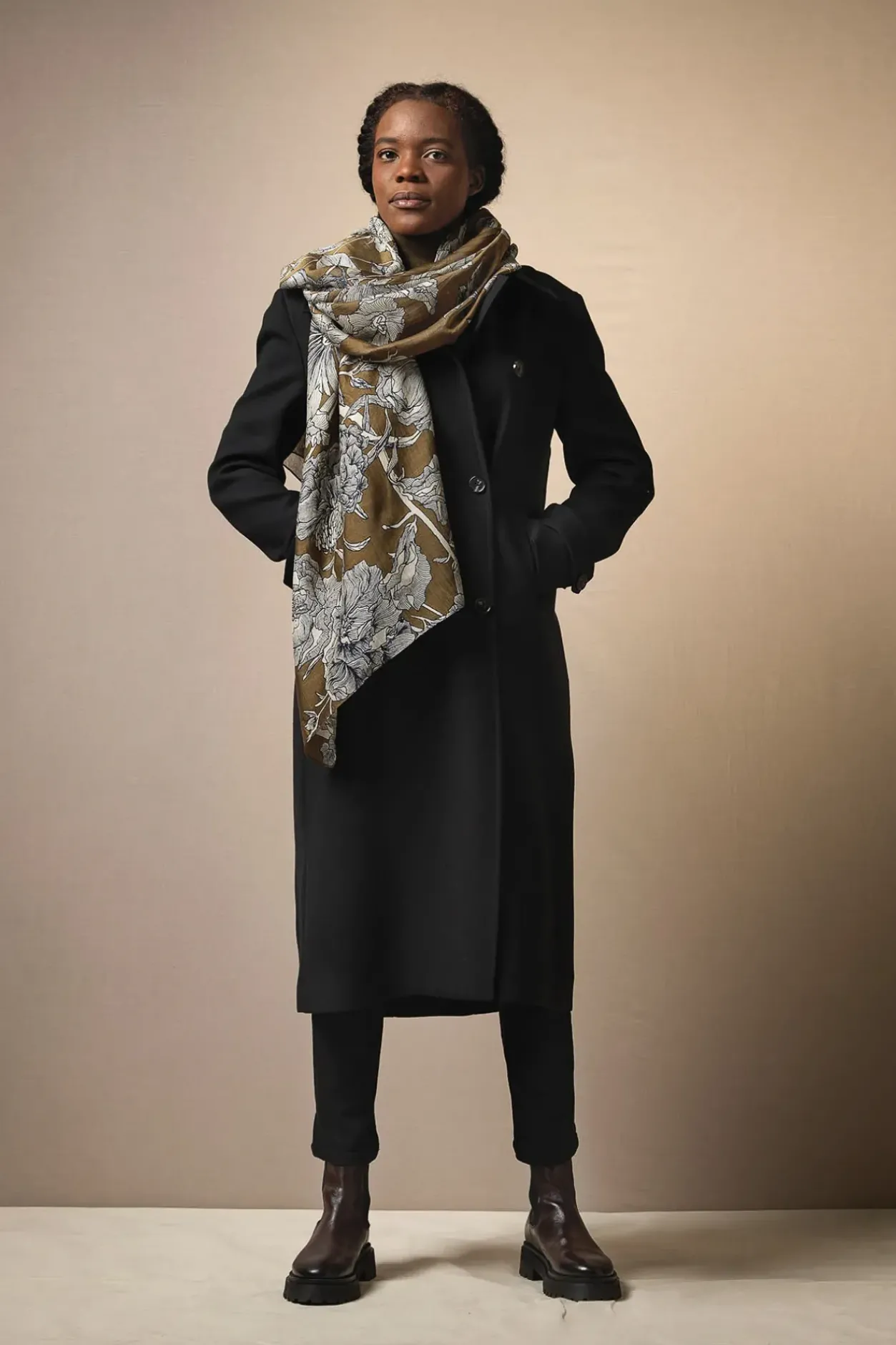 Outlet One Hundred Stars Etched Flower Khaki Kew Scarf