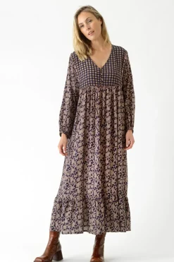 One Hundred Stars Floral Paisley Blue Boho Dress
