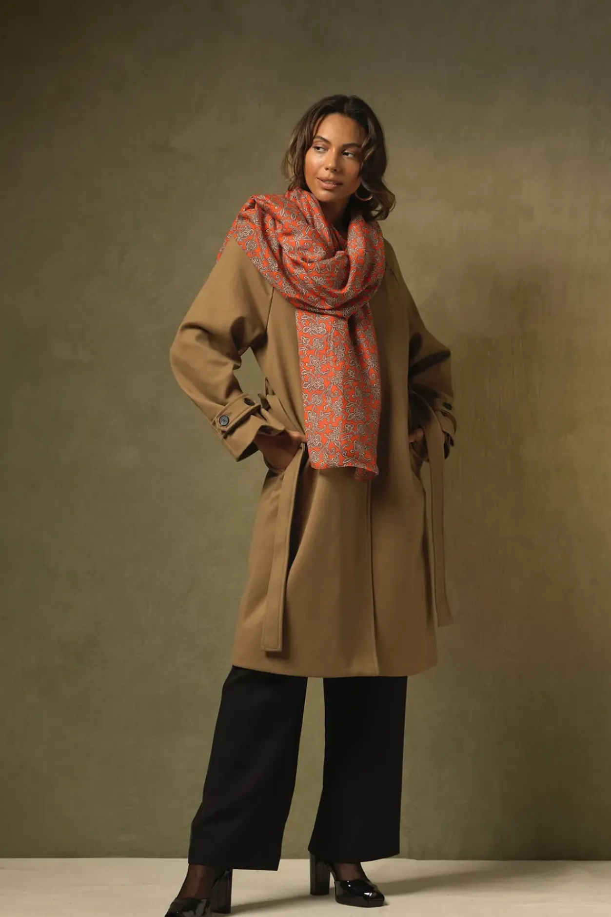 One Hundred Stars Floral Paisley Orange Scarf