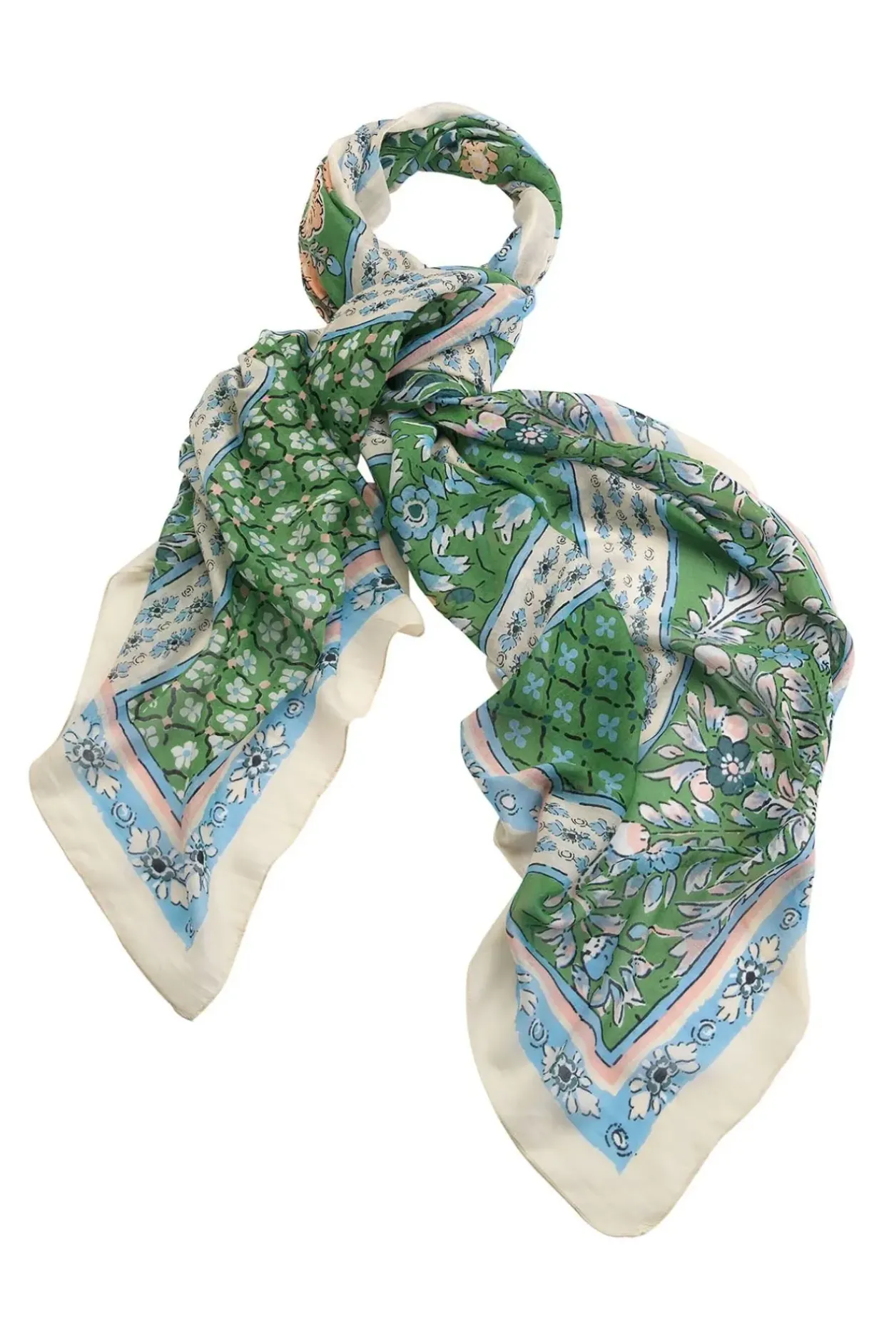 New One Hundred Stars Folk Flowers Green Scarf