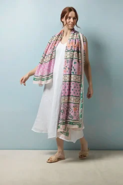 Sale One Hundred Stars Folk Flowers Pink Scarf