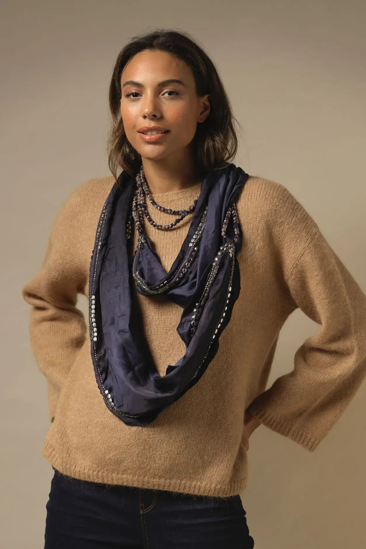 Clearance One Hundred Stars Indian Heritage Blue Necklace Scarf