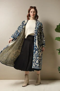 Online One Hundred Stars Jaipur Blue Velvet Duster Coat