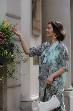 New One Hundred Stars Kew Etched Floral Aqua Rachel Dress