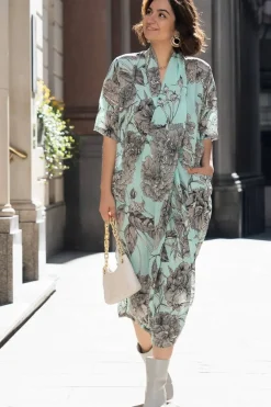 New One Hundred Stars Kew Etched Floral Aqua Rachel Dress