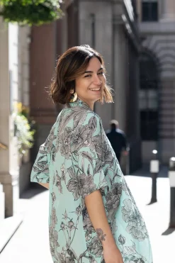 New One Hundred Stars Kew Etched Floral Aqua Rachel Dress