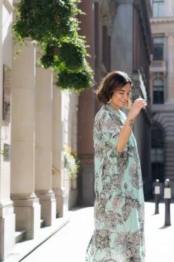 New One Hundred Stars Kew Etched Floral Aqua Rachel Dress