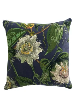 New One Hundred Stars Kew Passion Flower Grey Velvet Square Cushion
