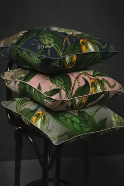 New One Hundred Stars Kew Passion Flower Grey Velvet Square Cushion