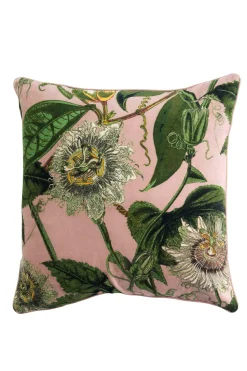 Hot One Hundred Stars Kew Passion Flower Pink Velvet Square Cushion