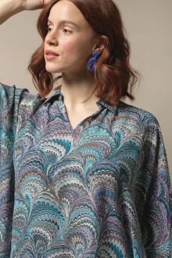 Hot One Hundred Stars Marbled Blue Tunic Top