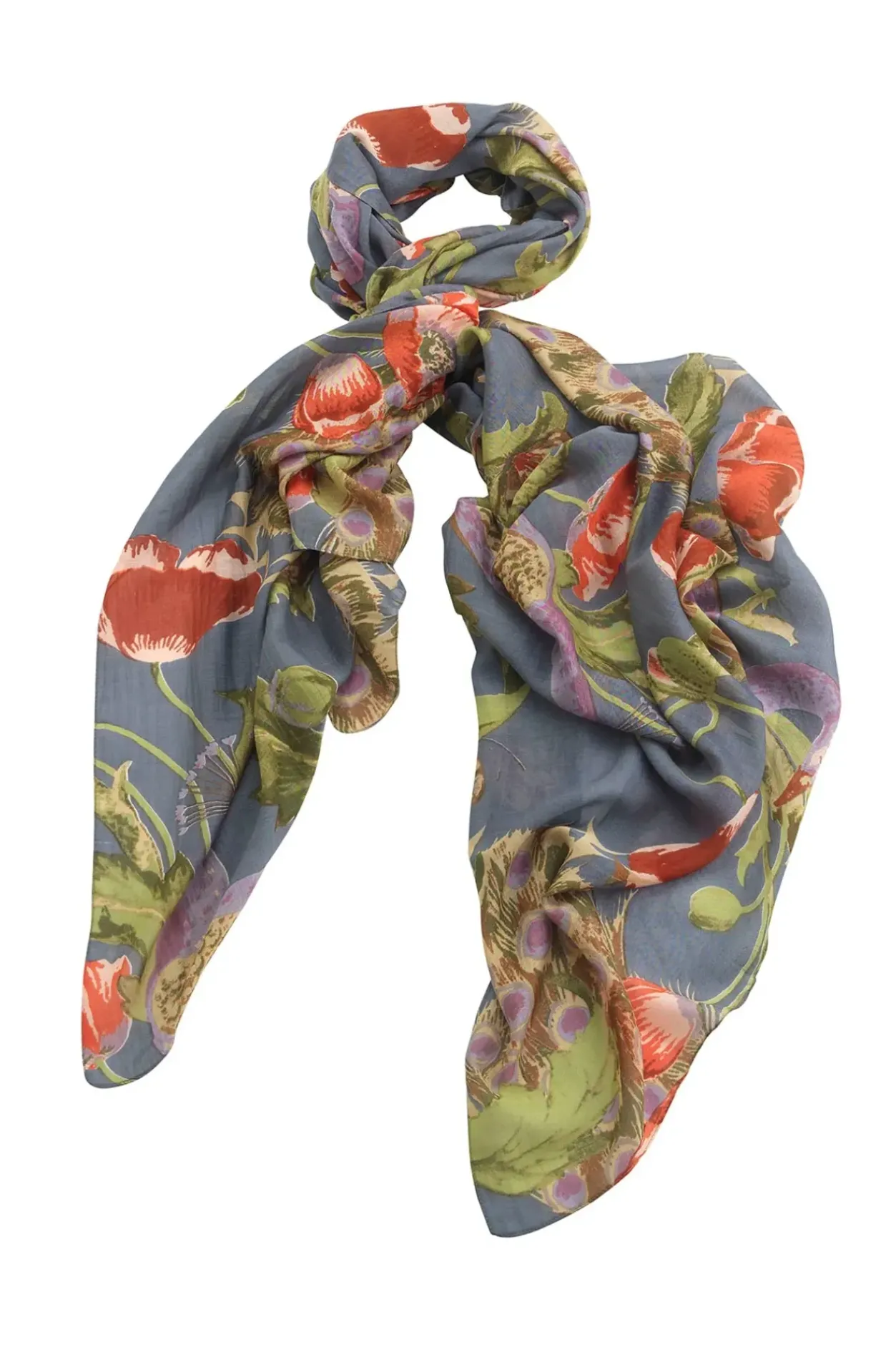 New One Hundred Stars Peacock And Poppies Grey Scarf