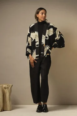 Online One Hundred Stars Stork Black Crepe Kimono