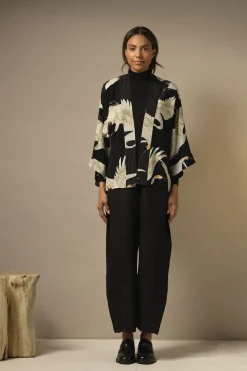 Online One Hundred Stars Stork Black Crepe Kimono