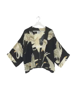 Online One Hundred Stars Stork Black Crepe Kimono