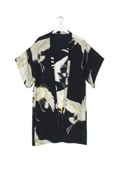 One Hundred Stars Stork Black Midi Kimono