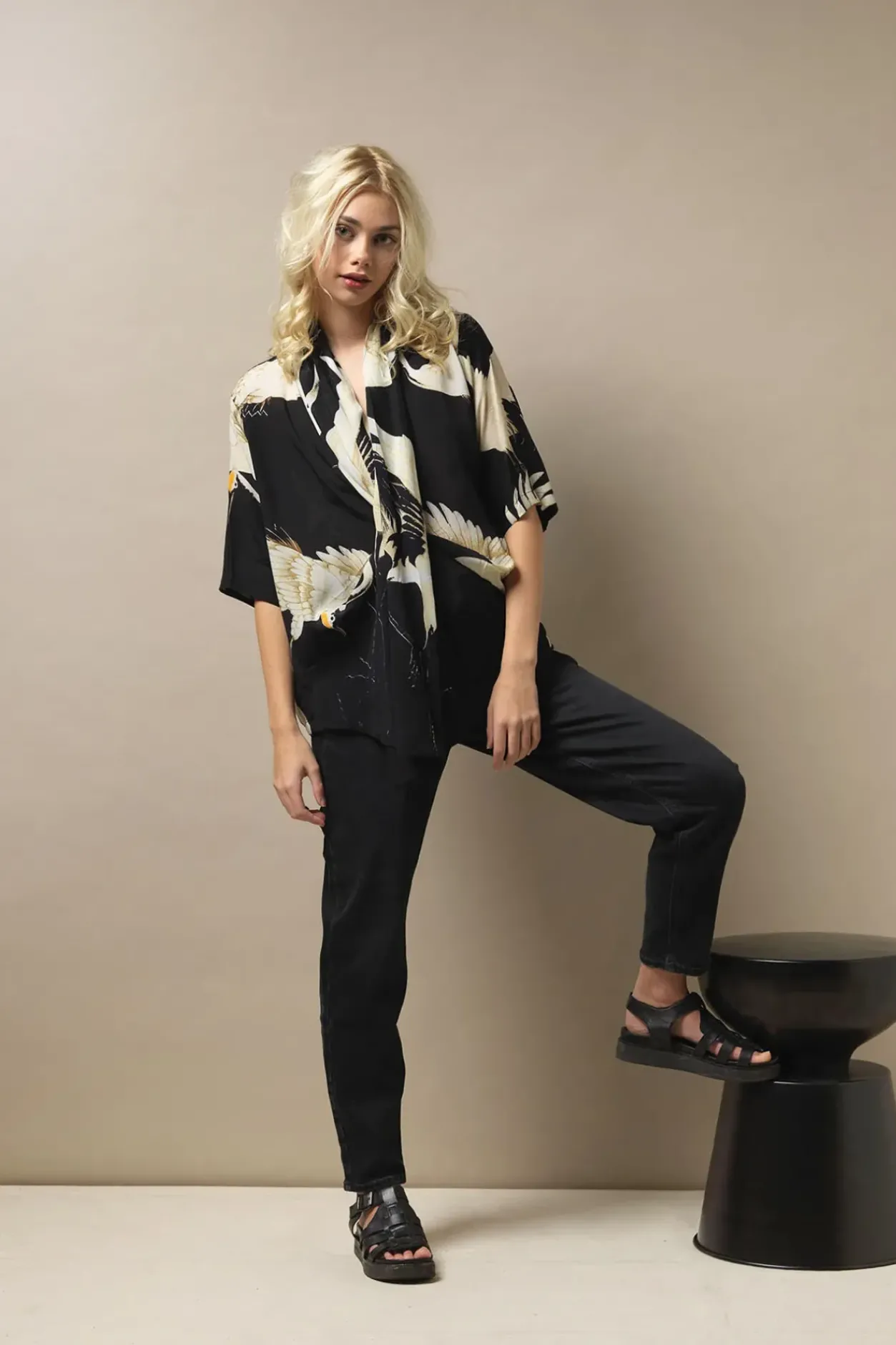 New One Hundred Stars Stork Black Rachel Top