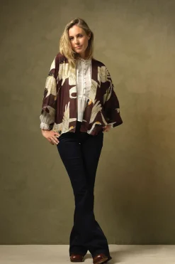 New One Hundred Stars Stork Burgundy Kimono