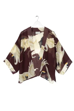 New One Hundred Stars Stork Burgundy Kimono