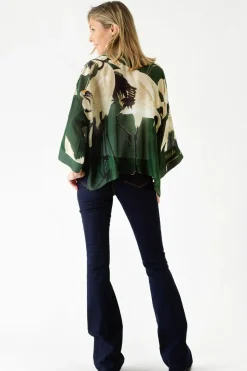New One Hundred Stars Stork Forest Green Kimono