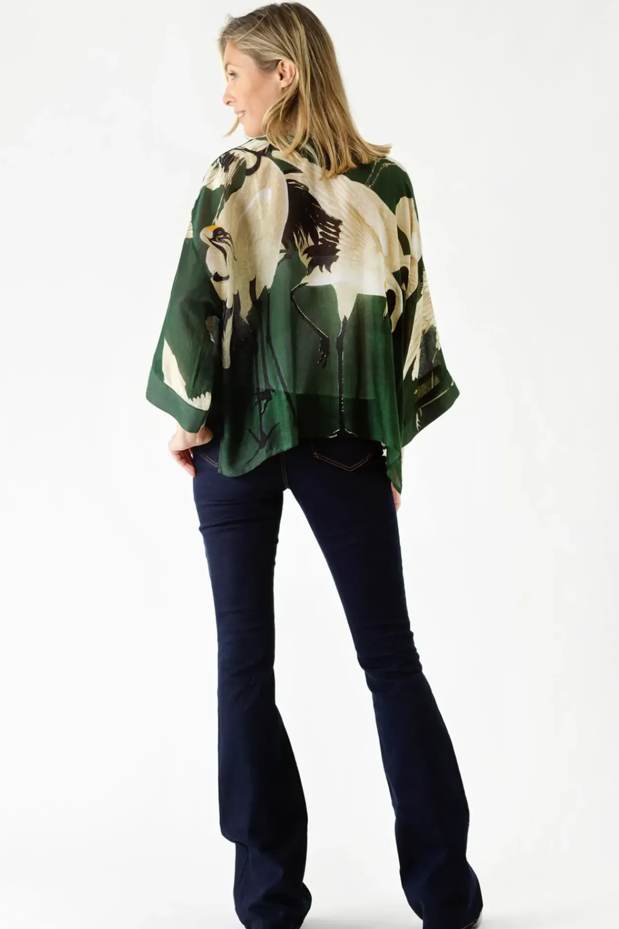 New One Hundred Stars Stork Forest Green Kimono