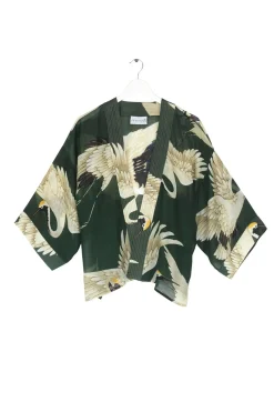 New One Hundred Stars Stork Forest Green Kimono