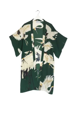 Outlet One Hundred Stars Stork Forest Green Midi Kimono