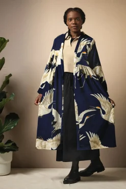 Discount One Hundred Stars Stork Navy Velvet Duster Coat