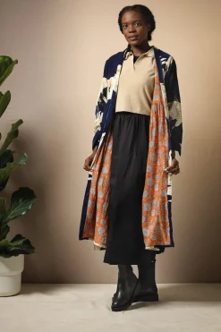 Discount One Hundred Stars Stork Navy Velvet Duster Coat