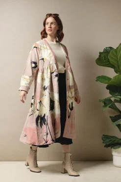 Online One Hundred Stars Stork Pink Velvet Duster Coat