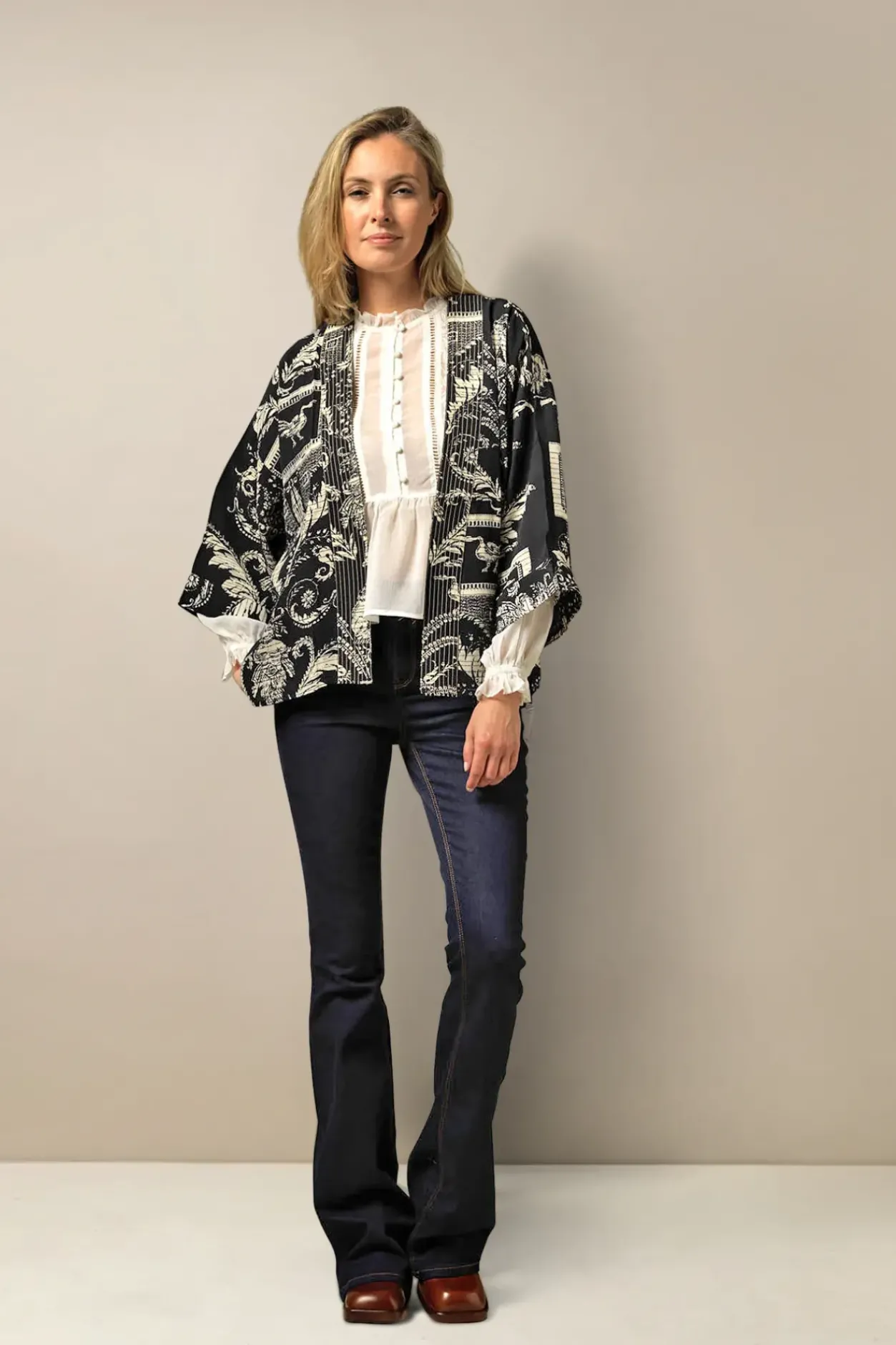 Sale One Hundred Stars Vintage Damask Black Crepe Kimono