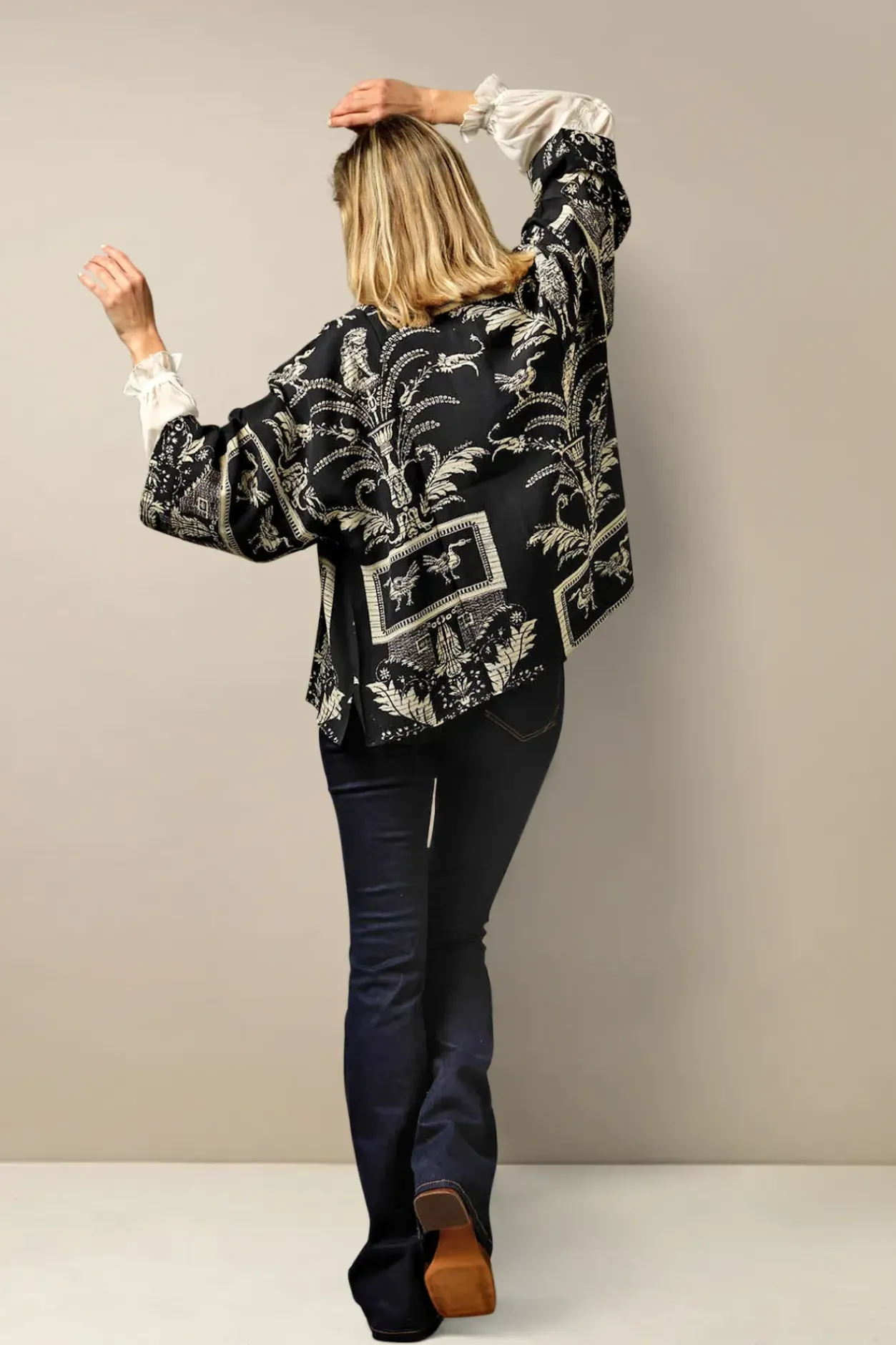 Sale One Hundred Stars Vintage Damask Black Crepe Kimono