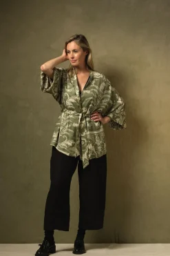 New One Hundred Stars Vintage Damask Sage Wrap Jacket