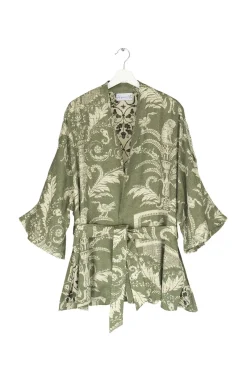 New One Hundred Stars Vintage Damask Sage Wrap Jacket