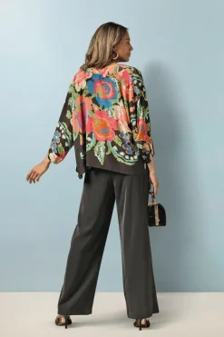Best One Hundred Stars Woven Flower Black Crepe Kimono