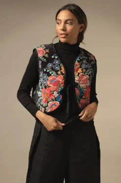 Clearance One Hundred Stars Woven Flower Black Gilet