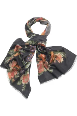 Outlet One Hundred Stars Woven Flower Black Wool Scarf